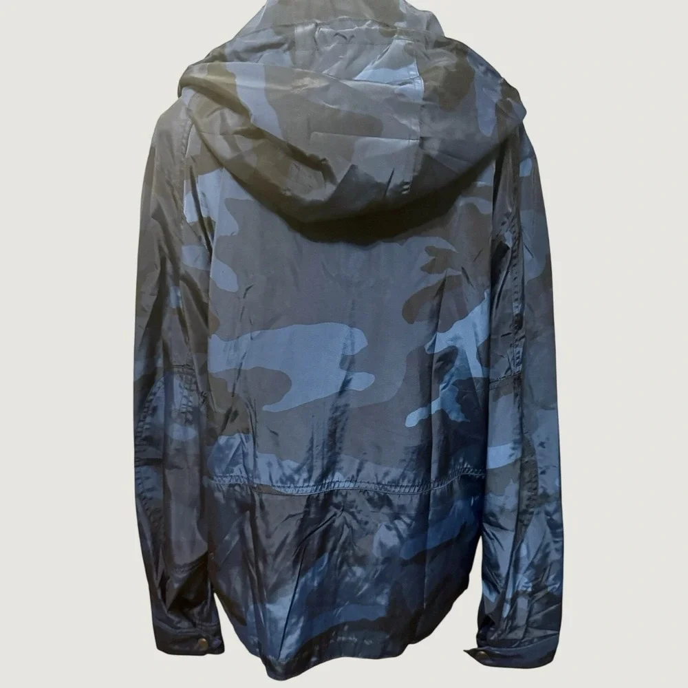 COACH Men's Nylon Trainer Hooded Windbreaker Jacket Blue Camo Outdoor SZ Small - Picture 6 of 14